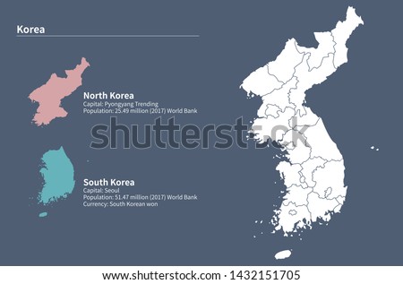 korea map. vector map ofsouth korea and north korea