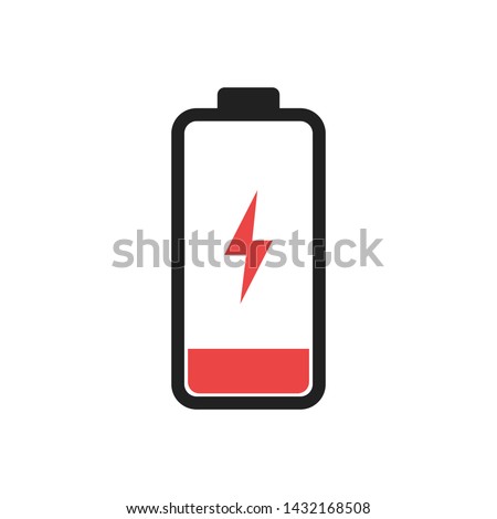 Low battery level icon isolated. Charging symbol. Electic charge technology. EPS 10 Royalty-Free Stock Photo #1432168508