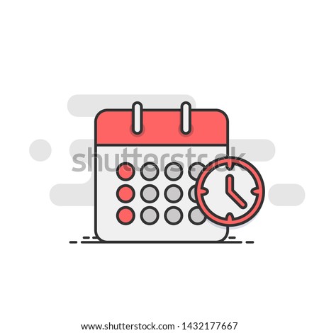 Calendar icon with clock. Schedule, appointment, important date concept.
Vector illustration in flat style. Royalty-Free Stock Photo #1432177667