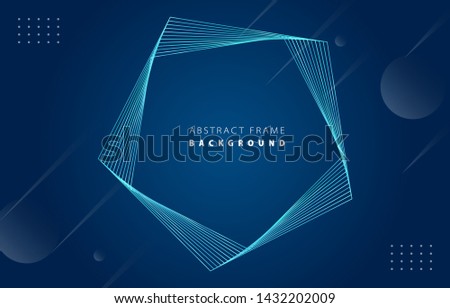 Futuristic abstract metal tiffany blue gradient pentagon frame vector on blue Memphis background, rotate line border digital dynamic elegant polygon spin, technology web, poster, card print template Royalty-Free Stock Photo #1432202009