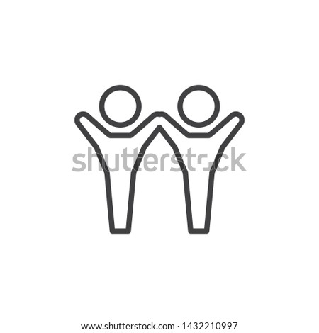 Successful people line icon. linear style sign for mobile concept and web design. Two people with raised hands outline vector icon. Achievement symbol, logo illustration. Vector graphics