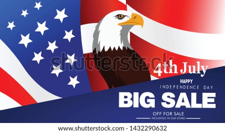 USA Independence Day 4th of July. Flyer, banner, poster, greeting card. Template with flag and statue of liberty on blue background. Vetcor illustration