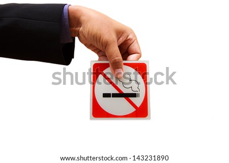 isolated of business man hand show no smoking symbol