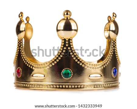 Gold Crown with jewel isolated isolated on white background Royalty-Free Stock Photo #1432333949