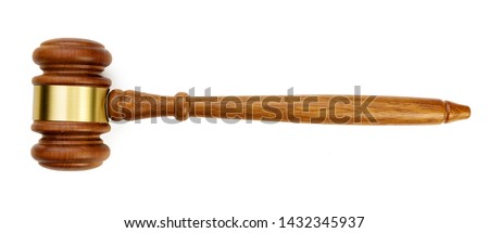 A wooden judge gavel isolated on white background  Royalty-Free Stock Photo #1432345937
