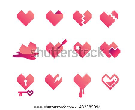 set of pink modern heart icons on white background, for love story or valentine concept, vector illustration