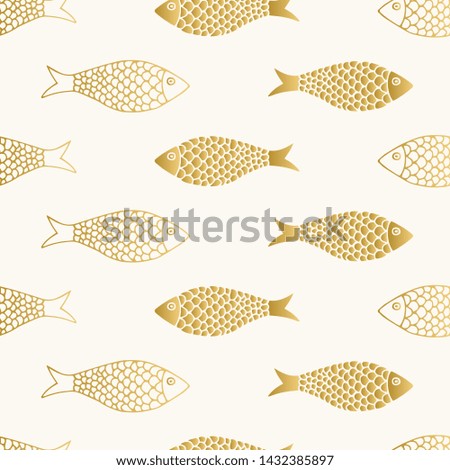 Golden fish pattern. Cute kids design. Vector illustration. Repeat background.