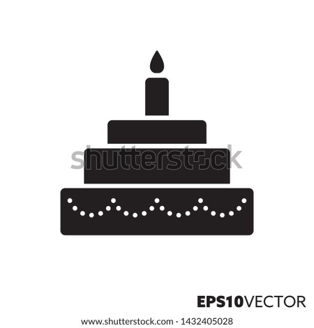 Birthday cake solid black icon. Glyph symbol of birthday celebration and pastry. Sweet food flat vector illustration.
