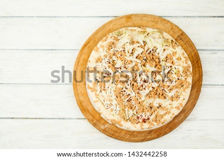 Fresh pizza close up. Food ingredients. Template serving