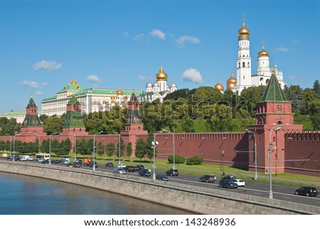 View of the Moscow Kremlin and the waterfront, Russia