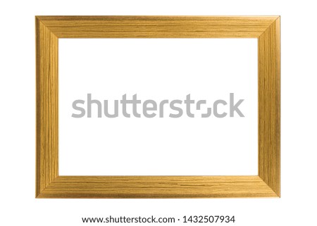 Golden wooden frame isolated white background.