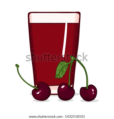 Vector Cartoon Illustration - Glass of Cherry Juice