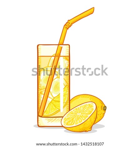 Vector Cartoon Illustration - Lemonade Glass and Lemons