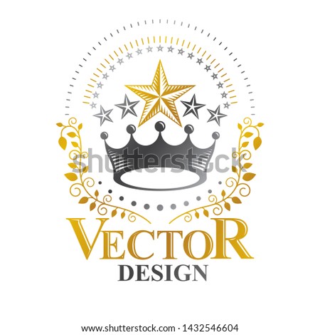 Majestic Crown emblem. Heraldic Coat of Arms decorative logo isolated vector illustration. Antique logotype on white background.