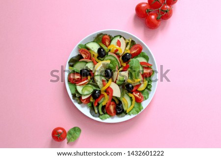 Salad with vegetables. Top view with copy space. Healthy food concept.