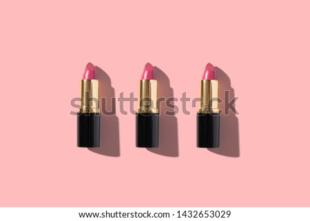 Set of color lipsticks on color background. Flat composition beauty, fashion. flat lay, top view
