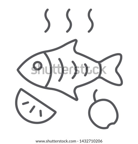 Fried fish thin line icon, food and sea, grilled fish sign, vector graphics, a linear pattern on a white background, eps 10.