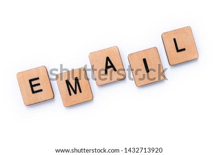 The word EMAIL, spelt with wooden letter tiles over a white background.