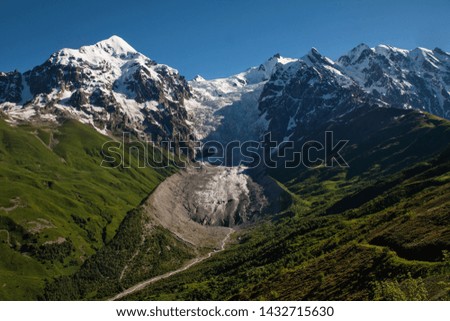 View on the closed glacier and moraine in sunny day
