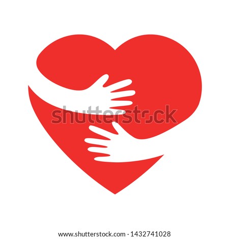 hand embracing red heartwith love vector illustrator, embracing love symbol  Royalty-Free Stock Photo #1432741028