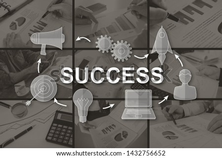 Success concept illustrated by pictures on background