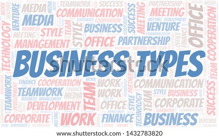 Business Types word cloud. Collage made with text only.