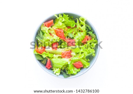 Salmon  Poke Salad on white isolated background. The concept of healthy eating. Close-up, copy space