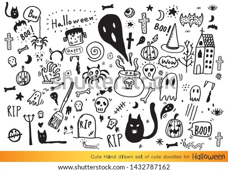 Vector illustration of Doodle cute for   halloween, Hand drawn set of cute doodles for decoration,Funny Doodle Hand Drawn,Summer, Doodle set of objects from a child's life,Halloween day
