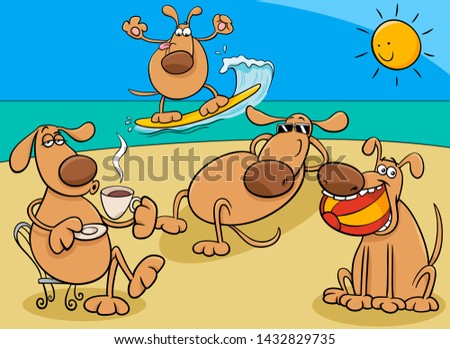 Cartoon Illustration of Funny Dogs Pet Animal Comic Characters Group on Holiday Vacation