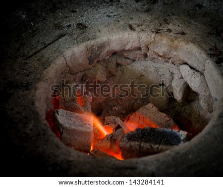 Detail of stove fire oven