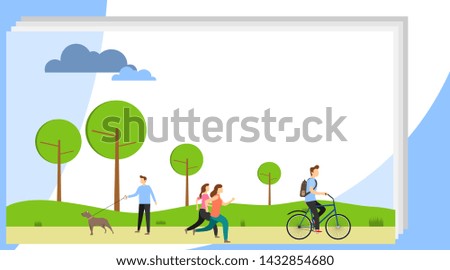 Leisure. People are actively relaxing in the park in nature. Vector illustration, vector.
