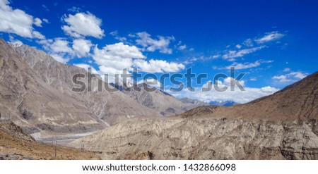 Landscape mountains view of Nubra valley, part of the silk road, northern of Leh, Ladakh, Jammu and Kashmir, India.