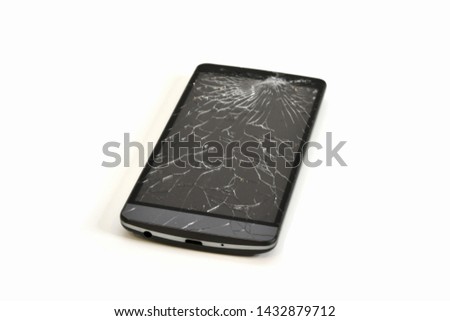 Broken screen mobile phone isolated