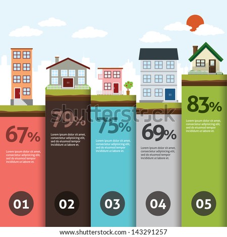 City bannner retro illustration with colorful icons infographics