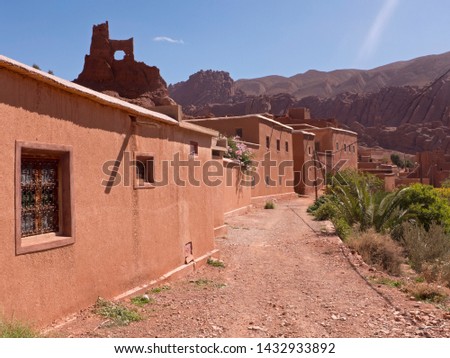 Hike through the Dadestal at the oasis Boumalne in the southern part of the Atlas Mountains. Royalty-Free Stock Photo #1432933892