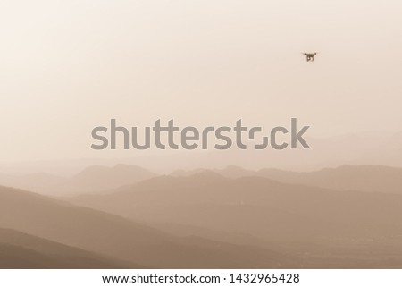 Flying object on mars type of environment during sunset
