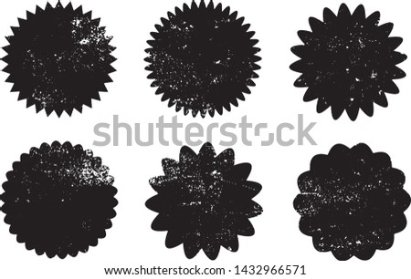 Grunge Circles Post Stamps Collection. Can be used as Round Banners, Insignias or Badges. Vector Distressed Textures Set. Blank Shapes. Vector Illustration. Black isolated on white. EPS10.