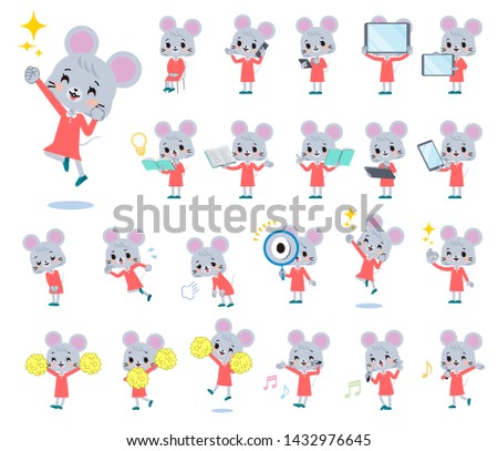 A set of mouse girl with digital equipment such as smartphones.There are actions that express emotions.It's vector art so it's easy to edit.
