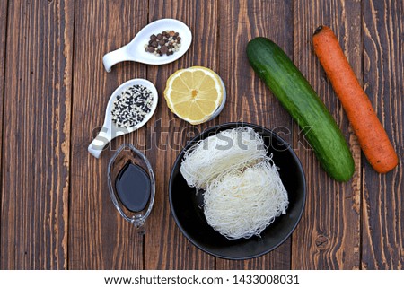 Ingredients for cooking salad with funchoza with vegetables 