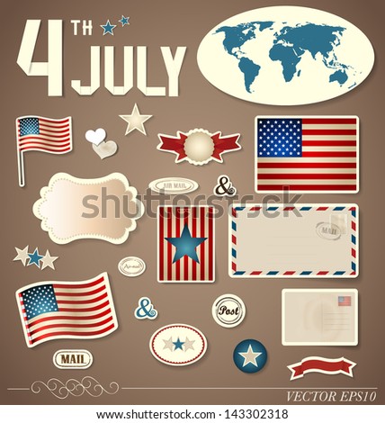 Vector set of vintage design elements: American Flag, can be used for sticker.