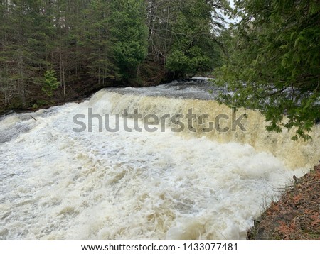 Lower Waterfall Flowing When Dam Is Open-Au Train Falls, Michigan