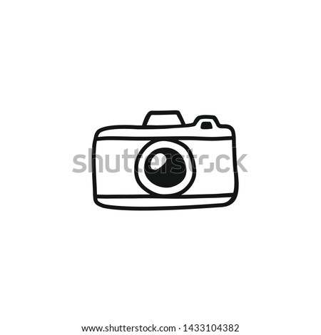 Hand draw Photo Camera Line Illustration. Vector clip art in Simple Doodle Style camera Icon. Silhouette of Vintage camera Isolated on White Background.