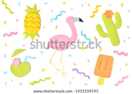 Summer paper cut on white background - isolated