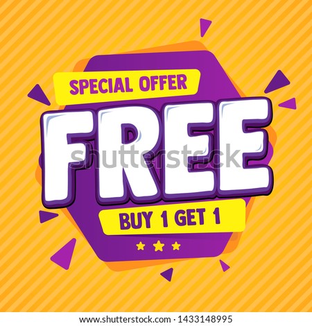Special offer banner, hot sale, big sale, buy 1 get 1, sale banner vector, purple and orange vector banner Royalty-Free Stock Photo #1433148995