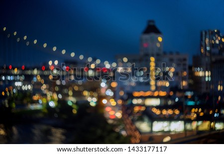 Night blurred lights New york skyline city downtown, abstract background