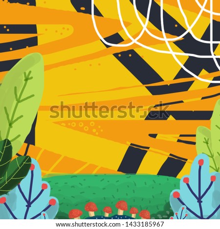 Colorfull Vector Background Assets, Mountain View, Jungle, Leaf, Mushroom