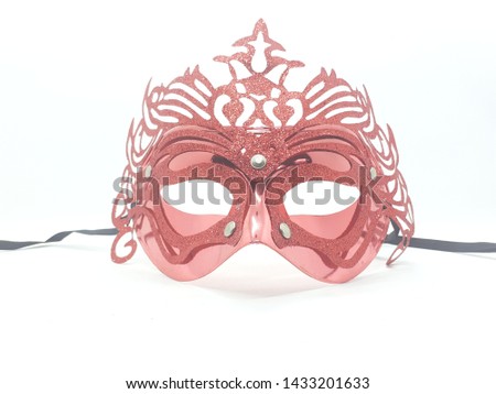 Colorful Red Antique Beautiful Theatrical Mask Masquerade for Halloween Party Costume in White Isolated Background