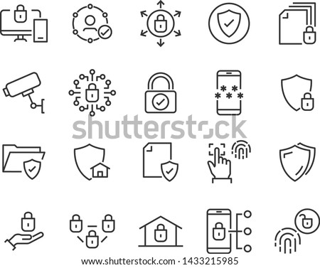 set of security line icons, such as protect, password, lock Royalty-Free Stock Photo #1433215985