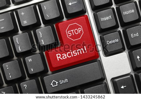 Close-up view on conceptual keyboard - Racism (red key)