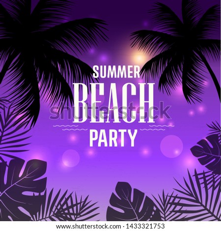 Summer Beach Party Poster. Tropical Background with Palm